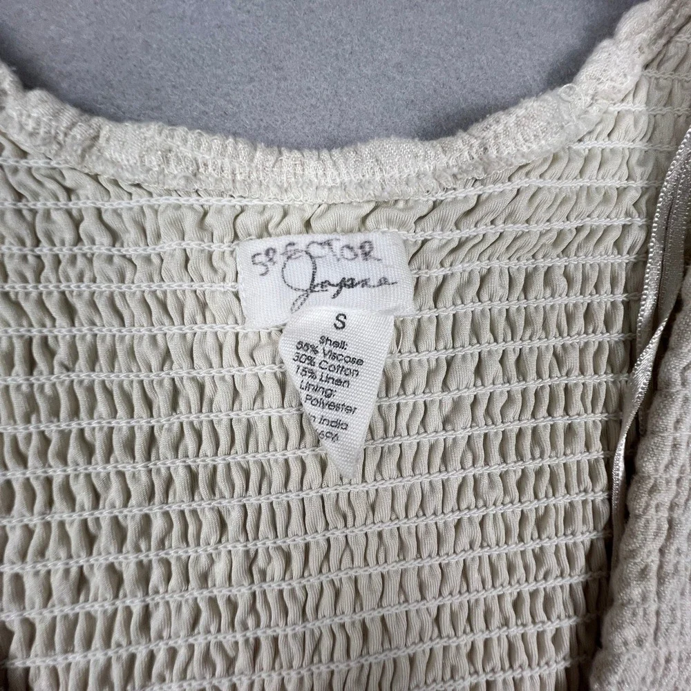 Spektor Jeans Dress Womens Small Oatmeal Linen Blend‎ Smocked Cut-Out Boho Mini